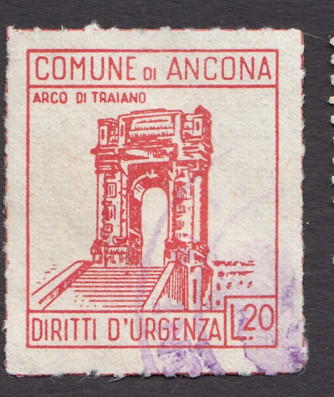 Marca da Bollo del Comune di ANCONA su Carta Bianca Sottile di dimensioni 22 x 26 mm