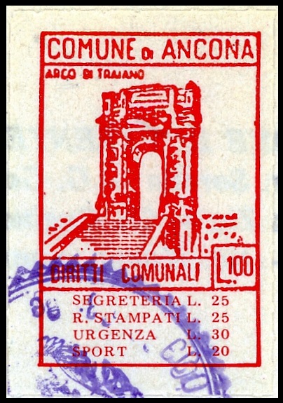Marca da Bollo del Comune di ANCONA su Carta Bianca di dimensioni 22 x 33,5 mm