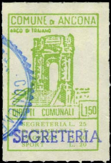 Marca da Bollo del Comune di ANCONA su Carta Bianca di dimensioni 22 x 33,5 mm