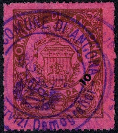 Marca da Bollo del Comune di ANCONA su Carta Colorata di dimensioni 21 x 26 mm