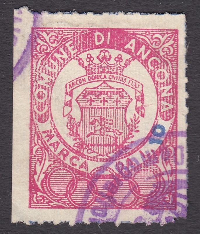 Marca da Bollo del Comune di ANCONA su Carta Bianca di dimensioni 21 x 26 mm