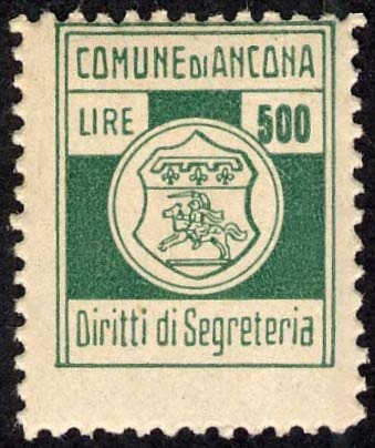 Marca da Bollo del Comune di ANCONA su Carta Bianca di dimensioni 17 x 21 mm