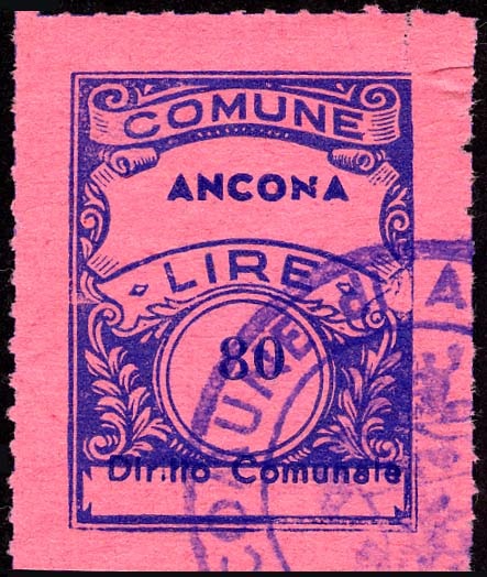 Marca da Bollo del Comune di ANCONA su Carta Rosa di dimensioni 22,5 x 29 mm