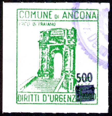 Marca da Bollo del Comune di ANCONA su Carta Bianca di dimensioni 21,5 x 26 mm