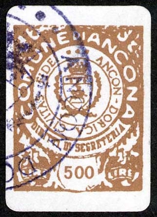 Marca da Bollo del Comune di ANCONA su Carta Bianca di dimensioni 20 x 26 mm