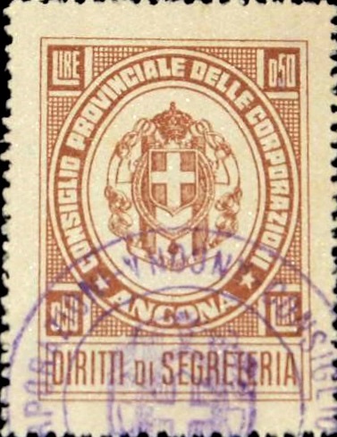 Marca da Bollo del Comune di ANCONA su Carta Bianca Sottile di dimensioni 23,5 X 35 mm