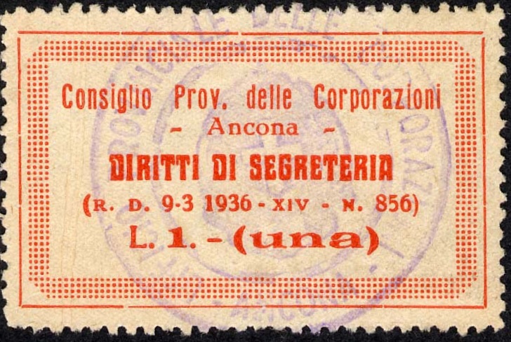 Marca da Bollo del Comune di ANCONA su Carta Bianca di dimensioni 44 x 26 mm