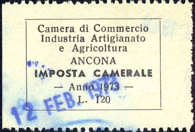 Marca da Bollo del Comune di ANCONA su Carta Blu di dimensioni 31 x 21 mm