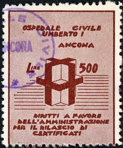 Marca da Bollo del Comune di ANCONA su Carta Bianca di dimensioni mm