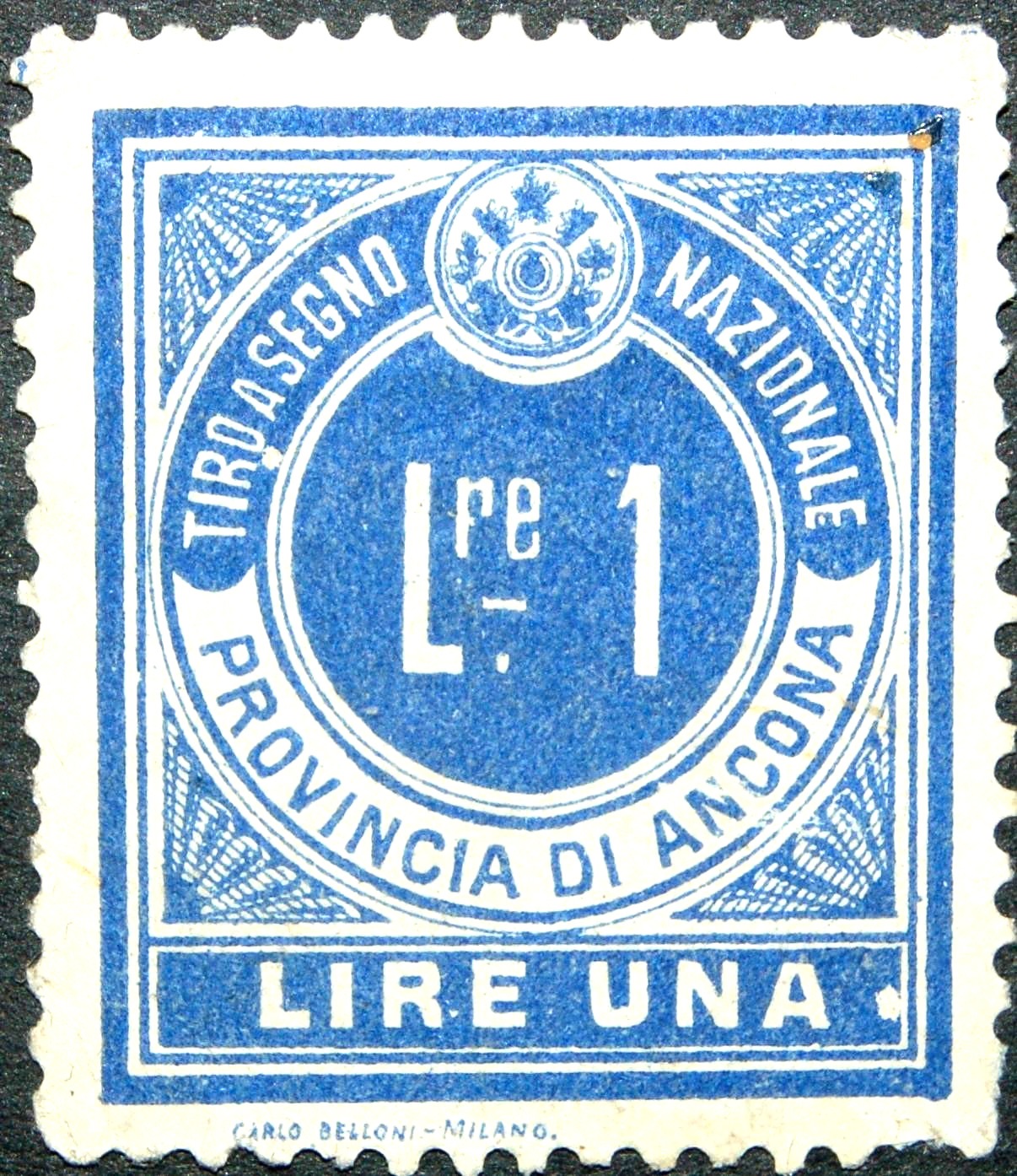 Marca da Bollo del Comune di ANCONA su Carta Bianca Sottile di dimensioni 22,5 x 27,5 mm