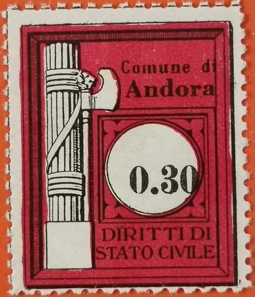 Marca da Bollo del Comune di ANDORA su Carta Bianca di dimensioni 23 x 29 mm