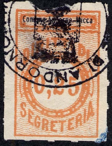 Marca da Bollo del Comune di ANDORNO MICCA su Carta Bianca Sottile di dimensioni 20 x 30,5 mm