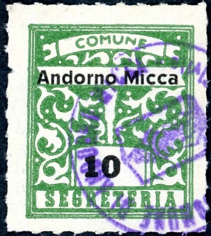 Marca da Bollo del Comune di ANDORNO MICCA su Carta Bianca di dimensioni 23 x 28 mm
