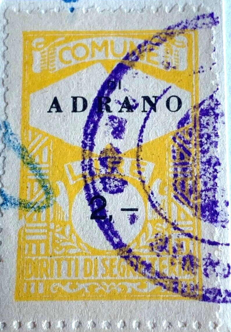 Marca da Bollo del Comune di ANDRANO su Carta Bianca di dimensioni 22,5 X 33 mm