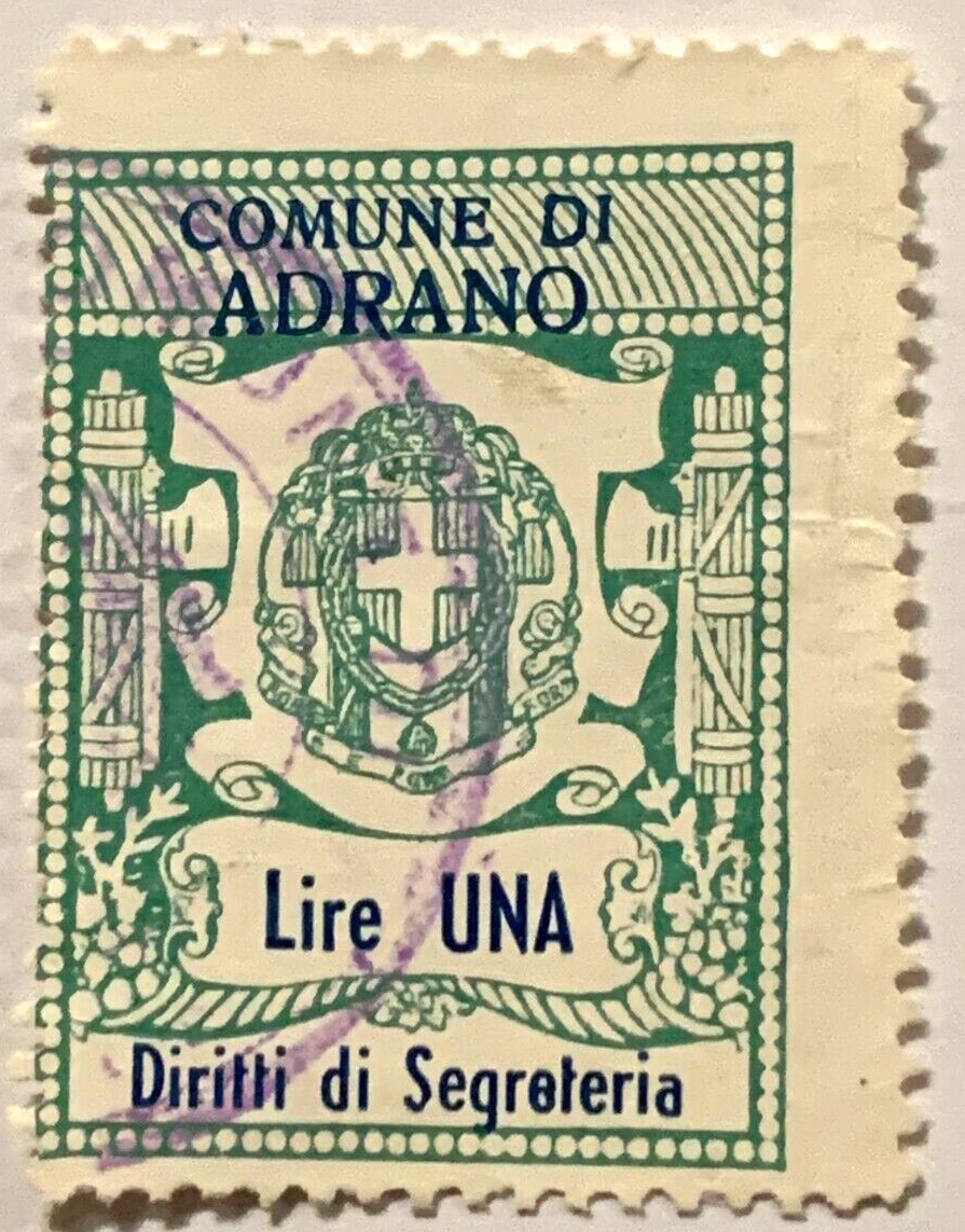 Marca da Bollo del Comune di ANDRANO su Carta Bianca di dimensioni 23 x 29 mm