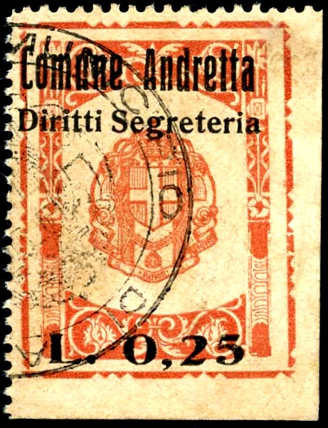 Marca da Bollo del Comune di ANDRETTA su Carta Bianca Sottile di dimensioni 22 x 28 mm