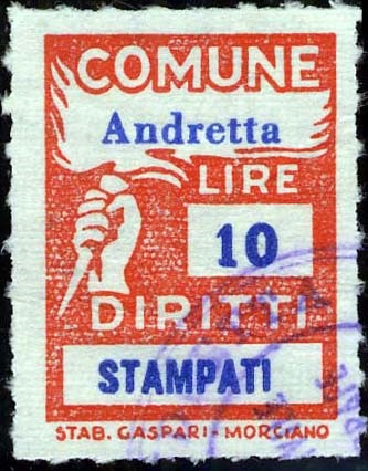 Marca da Bollo del Comune di ANDRETTA su Carta Bianca di dimensioni 18,5 x 26 mm