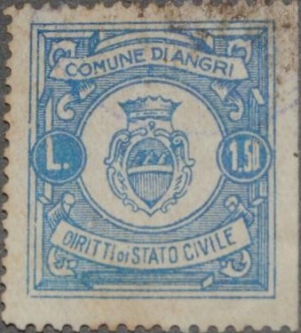 Marca da Bollo del Comune di ANGRI su Carta Bianca di dimensioni 20,5 x 26 mm