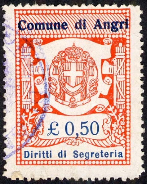 Marca da Bollo del Comune di ANGRI su Carta Bianca di dimensioni 20,5 x 28 mm