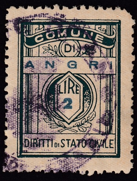 Marca da Bollo del Comune di ANGRI su Carta Bianca di dimensioni 21,5 x 28,5 mm