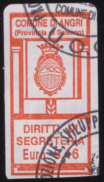 Marca da Bollo del Comune di ANGRI su Carta Bianca di dimensioni 17 x 34,5 mm