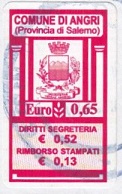 Marca da Bollo del Comune di ANGRI su Carta Bianca di dimensioni 18,5 x 33 mm