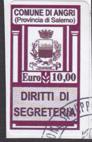 Marca da Bollo del Comune di ANGRI su Carta Bianca di dimensioni 17,5 x 33 mm