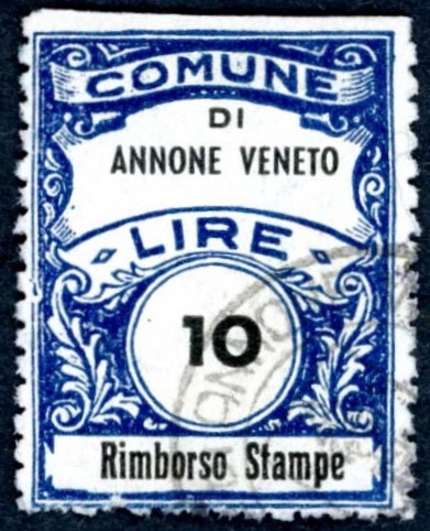Marca da Bollo del Comune di ANNONE VENETO su Carta Bianca di dimensioni 22,5 x 29 mm