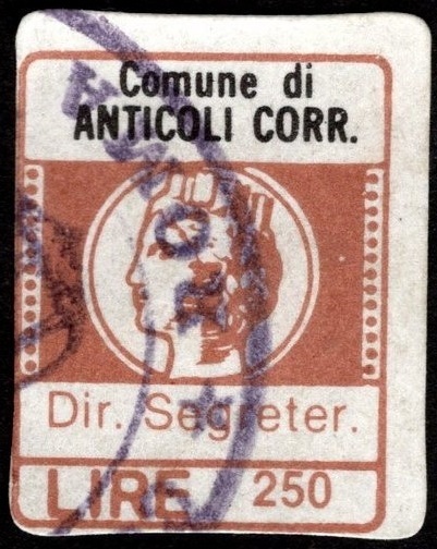 Marca da Bollo del Comune di ANTICOLI CORRADO su Carta Bianca di dimensioni 16 x 20 mm