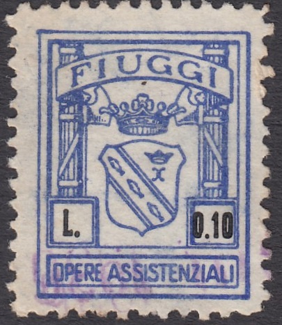 Marca da Bollo del Comune di FIUGGI su Carta Bianca di dimensioni 18,5 x 23,5 mm
