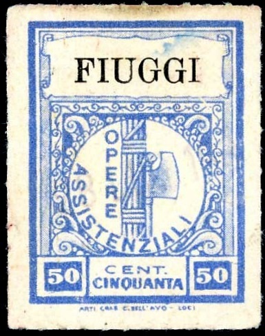 Marca da Bollo del Comune di FIUGGI su Carta Bianca di dimensioni 21,5 x 29,5 mm