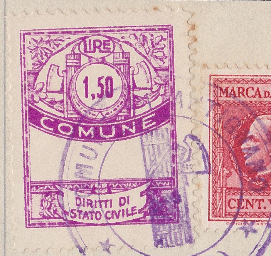Marca da Bollo del Comune di ANTIGNANO su Carta Rosa di dimensioni 22 x 28,5 mm