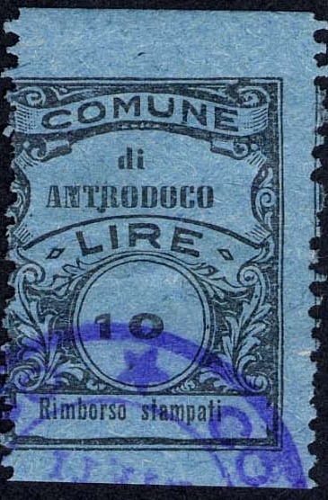 Marca da Bollo del Comune di ANTRODOCO su Carta Colorata di dimensioni 22,5 x 29 mm