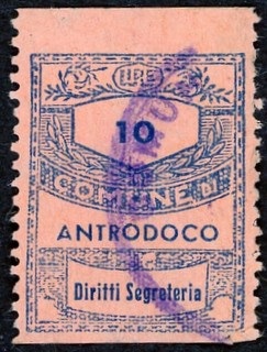 Marca da Bollo del Comune di ANTRODOCO su Carta Colorata di dimensioni 22 x 30 mm