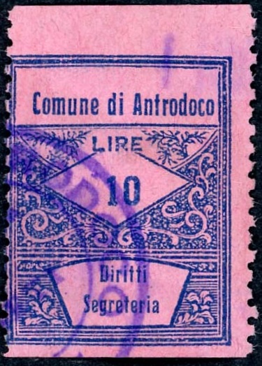 Marca da Bollo del Comune di ANTRODOCO su Carta Colorata di dimensioni 22 x 28 mm