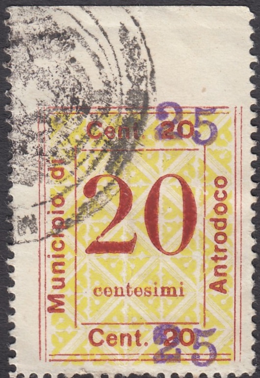 Marca da Bollo del Comune di ANTRODOCO su Carta Bianca di dimensioni 25 x 31 mm