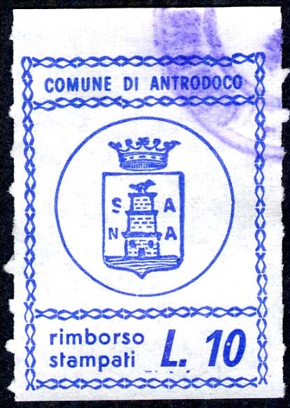 Marca da Bollo del Comune di ANTRODOCO su Carta Bianca di dimensioni 23 X 33 mm