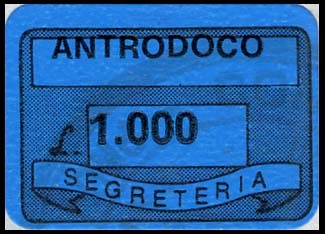 Marca da Bollo del Comune di ANTRODOCO su Carta Cannella di dimensioni 19 x 14,5 mm