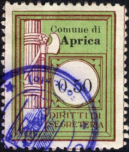 Marca da Bollo del Comune di APRICA su Carta Bianca di dimensioni 24 x 30 mm