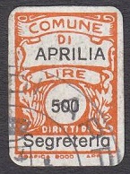 Marca da Bollo del Comune di APRILIA su Carta Bianca di dimensioni 13 x 19 mm