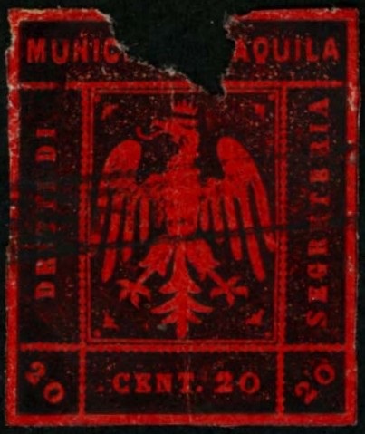Marca da Bollo del Comune di L´AQUILA su Carta Rosso di dimensioni 25 x 30 mm