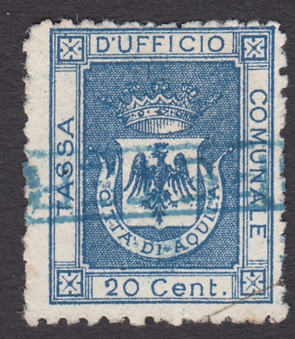 Marca da Bollo del Comune di L´AQUILA su Carta Bianca di dimensioni 18,5 x 22 mm