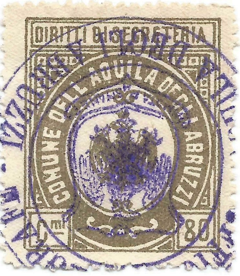 Marca da Bollo del Comune di L´AQUILA su Carta Bianca di dimensioni 25 x 30 mm