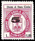 Marca da Bollo del Comune di L´AQUILA su Carta Bianca di dimensioni 25,5 x 31 mm