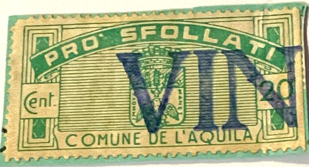 Marca da Bollo del Comune di L´AQUILA su Carta Bianca di dimensioni 21 x 45 mm