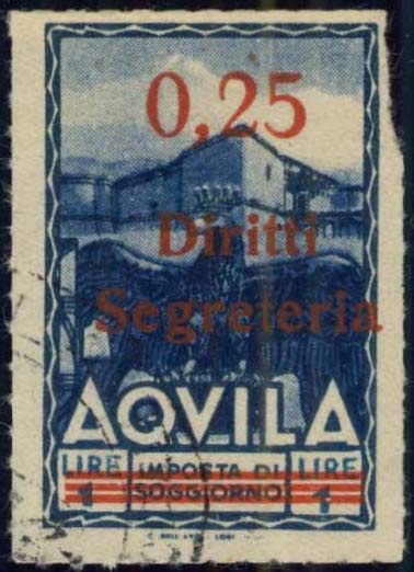 Marca da Bollo del Comune di L´AQUILA su Carta Bianca di dimensioni 21 X 33,5 mm