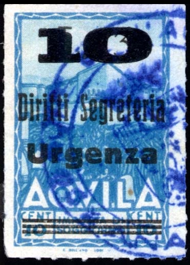 Marca da Bollo del Comune di L´AQUILA su Carta Bianca di dimensioni 21 X 33,5 mm