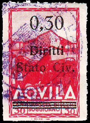 Marca da Bollo del Comune di L´AQUILA su Carta Bianca di dimensioni 21 X 32 mm