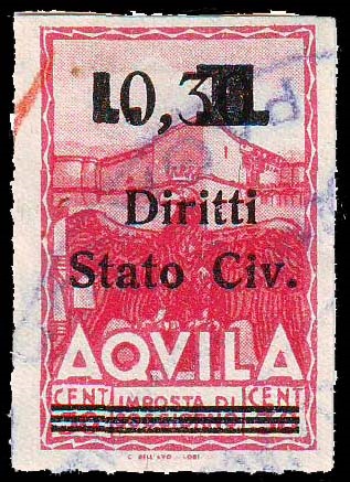 Marca da Bollo del Comune di L´AQUILA su Carta Bianca di dimensioni 21 X 32 mm
