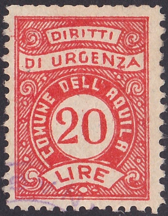 Marca da Bollo del Comune di L´AQUILA su Carta Bianca di dimensioni 18 x 24,5 mm